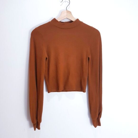 Soft Autumnal Brown Cropped Mock Neck Sweater - Picture 1 of 7